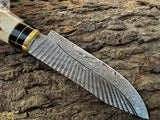13.5" inches HAND FORGED Damascus Steel Hunting Knife + Leather Sheath - ZB Knives Store