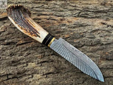 13.5" inches HAND FORGED Damascus Steel Hunting Knife + Leather Sheath - ZB Knives Store