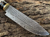 13.5" inches HAND FORGED Damascus Steel Hunting Knife + Leather Sheath - ZB Knives Store