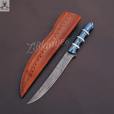 13" inches HAND FORGED Full Tang Damascus Steel Fillet Knife + leather sheath - ZB Knives Store