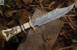 16 Inch Bowie Knife - Camel Bone Engraved Handle Knife with Leather Sheath - ZB Knives Store