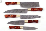 5 PCS HAND FORGED Full Tang Damascus Steel kitchen set knives+ Leather Roll kit - ZB Knives Store