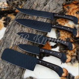 5 PCS HAND FORGED Full Tang High Carbon Steel kitchen set knives + Leather Sheath - ZB Knives Store
