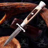 Swing guard Stiletto Knife Rare Italian Automatic - Antler Horn Damascus