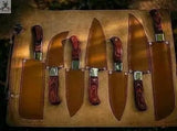 7 PCS HAND FORGED Full Tang Damascus Steel kitchen set knives + Leather Sheath - ZB Knives Store