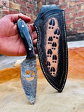 Best Knife to Skin a Deer: Damascus Blade with Buffalo Horn Handle & Belt Loop Sheath - ZB Knives Store