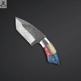 7.75" Inches HAND FORGED Full Tang Damascus Steel Texas's Flag Skinning Knife+ Leather sheath - ZB Knives Store
