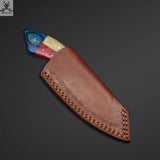 7.75" Inches HAND FORGED Full Tang Damascus Steel Texas's Flag Skinning Knife+ Leather sheath - ZB Knives Store