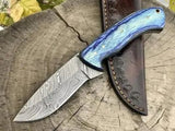 8.25" Inches HAND FORGED Full Tang Damascus Steel Hunting knife+ Leather sheath - ZB Knives Store