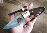 8" Inches HAND FORGED Full Tang Damascus Steel Skinning Knife+ Leather sheath - ZB Knives Store
