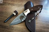 8" Inches HAND FORGED Full Tang Damascus Steel Skinning Knife+ Leather sheath - ZB Knives Store