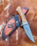 8"inches HAND FORGED Full Tang Damascus Steel Skinning Knife + Leather Sheath - ZB Knives Store