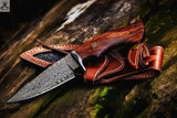 9.70"inches HAND FORGED Fixed Blade Damascus Steel Hunting Knife + Leather Sheath - ZB Knives Store