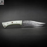 9.75" Inches HAND FORGED Full Tang Damascus Steel Hunting Knife + leather sheath - ZB Knives Store