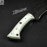 9.75" Inches HAND FORGED Full Tang Damascus Steel Hunting Knife + leather sheath - ZB Knives Store