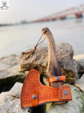Battle AXE - Ash Wood Handle, Engraved High Carbon Forged Steel Head - ZB Knives Store