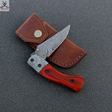 Beautiful HAND FORGED Damascus Steel Hunter Folding Pocket Knife+ Leather sheath - ZB Knives Store