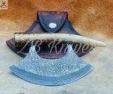 Beautiful HAND FORGED Damascus Steel ULU Knife+ Leather Sheath - ZB Knives Store