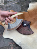 Beautiful HAND FORGED Damascus Steel ULU Knife+ Leather Sheath - ZB Knives Store