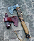 Best AXE - Engraved Forged Steel Head, Ash Wood Handle with rope Wrap - ZB Knives Store