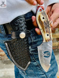 Antler Horn Handle Best Hook Knife - Damascus Steel Ultimate Blade For Outdoor - ZB Knives Store