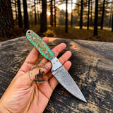 Handmade Damascus Steel Cowboy Knife, Pine Cone Handle, Western Leather Sheath, Hunting Knife, Ranch Knife