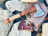 Bushcraft AXE - Engraved High Carbon Forged Steel Head, Wood Handle with rope Wrap - ZB Knives Store