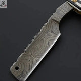 Custom Handmade Damascus Steel Razor Handle Zebra Sheet/Black Sheet With Leather Sheath Superior Quality Damascus Razor for Precision Grooming - ZB Knives Store