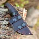 EDC Wood Handle Knife - Damascus Steel Blade With Custom Leather Knife Sheath - ZB Knives Store