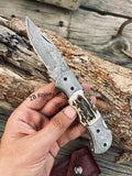 Custom Handmade Cowboy Pocket Knife – Damascus Steel, Stag Horn Handle - ZB Knives Store
