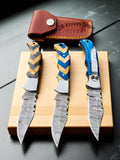 Back lock mechanism ensuring safety on 3-inch Damascus steel pocket knives