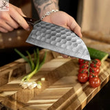Damascus Serbian Cleaver Knife for Indoor/Outdoor BBQ Cooking Kitchen Chef Chopper Knife - ZB Knives Store