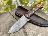 8.25" Inches HAND FORGED Full Tang Damascus Steel Skinning knife+ Leather sheath - ZB Knives Store