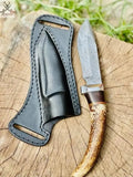 HAND FORGED Fixed Blade Damascus Steel Hunting Knife + Leather Sheath - ZB Knives Store