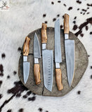 Handmade Acid Washed Stainless Steel Kitchen Knives Set with Leather Roll and Burly Wenge Wood Handles - ZB Knives Store