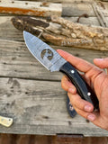 Handmade Deer Knife – 3.90" Damascus Blade with Buffalo Horn Handle & Belt Loop Sheath - ZB Knives Store