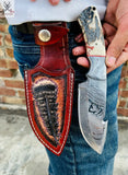 Hook Knife - Damascus Steel Turkey Cut Blade With Custom Belt Sheath - ZB Knives Store