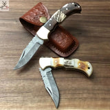 SET OF TWO DAMASCUS STEEL CUSTOM HANDMADE POCKET FOLDING KNIFE - ZB Knives Store