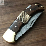 SET OF TWO DAMASCUS STEEL CUSTOM HANDMADE POCKET FOLDING KNIFE - ZB Knives Store