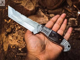 J2 Steel Tanto Blade Knife – Tactical Fixed Blade + Buffalo Horn Handle & Leather Sheath (9.5”) - ZB Knives Store