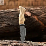 The Wilderness Elegance: 10 - Inch Hunting Knife with Damascus Steel Blades, Walnut Wood Handle, and Damascus Guard - ZB Knives Store