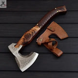 Viking War Axe – Engraved High Carbon Steel Forged Blade, Ash Wood Handle with Leather Wrap - ZB Knives Store
