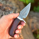 EDC Wood Handle Knife - Damascus Steel Blade With Custom Leather Knife Sheath - ZB Knives Store