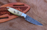 Cowboy Belt Knife Damascus Steel Blade with Sheep Horn Handle for Secure Grip - ZB Knives Store
