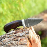 EDC Wood Handle Knife - Damascus Steel Blade With Custom Leather Knife Sheath - ZB Knives Store