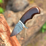 EDC Wood Handle Knife - Damascus Steel Blade With Custom Leather Knife Sheath - ZB Knives Store