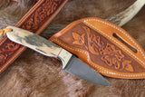 Handmade Cowboy Knife with Western Leather Sheath - Antler Horn Handle - ZB Knives Store